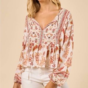 Arula A 14-16 Boho Paisley Peasant Top Loose Fit Blouse
